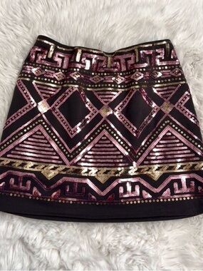 Sequin Geometric Mini Skirt - Black with Pink & Gold Accents